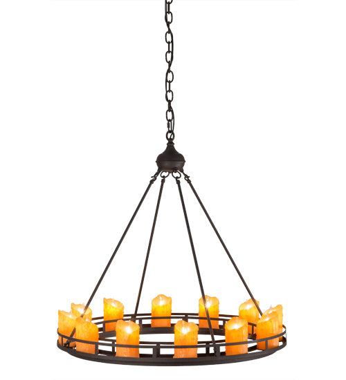 Meyda Lighting Barbury 32" 12-Light Dark Roast Chandelier With Amber Faux Candlelight