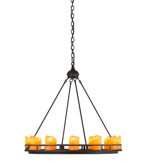 Meyda Lighting Barbury 32" 12-Light Dark Roast Chandelier With Amber Faux Candlelight