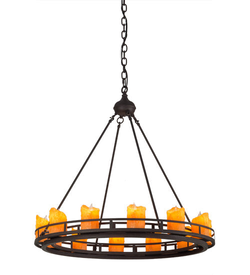 Meyda Lighting Barbury 32" 12-Light Dark Roast Chandelier With Amber Faux Candlelight