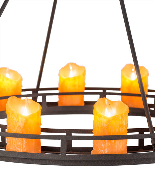 Meyda Lighting Barbury 32" 12-Light Dark Roast Chandelier With Amber Faux Candlelight