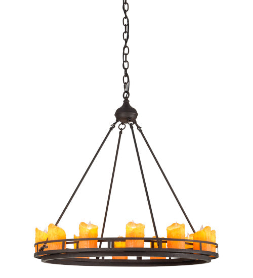 Meyda Lighting Barbury 32" 12-Light Dark Roast Chandelier With Amber Faux Candlelight