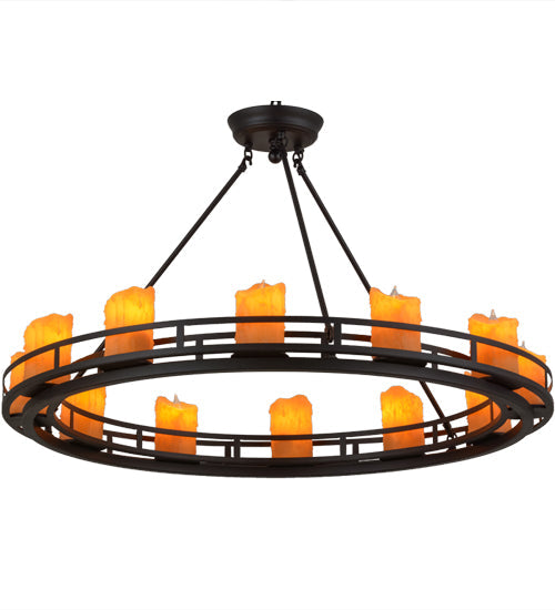 Meyda Lighting Barbury 36" 12-Light Textured Black Semi-flush Mount Ceiling Light With Amber Faux Candlelight
