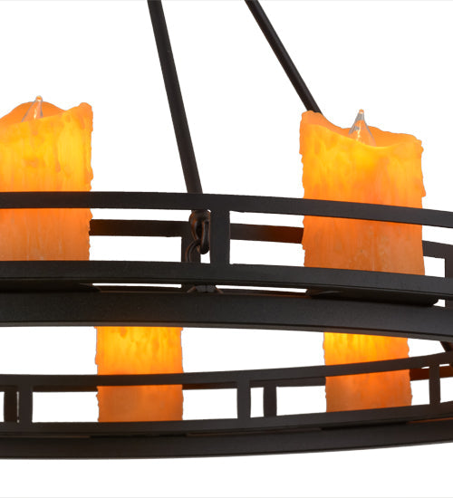 Meyda Lighting Barbury 36" 12-Light Textured Black Semi-flush Mount Ceiling Light With Amber Faux Candlelight