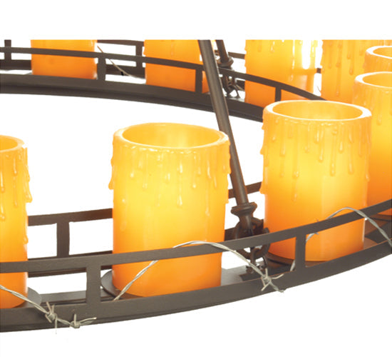 Meyda Lighting Barbury 48" 18-Light Wrought Iron Barbed Wire Chandelier With Amber Faux Candlelight