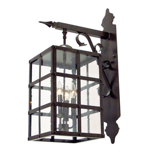 Meyda Lighting Baretta 11" 4-Light Antique Iron Gate Wall Sconce With Clear Seeded Shade Glass
