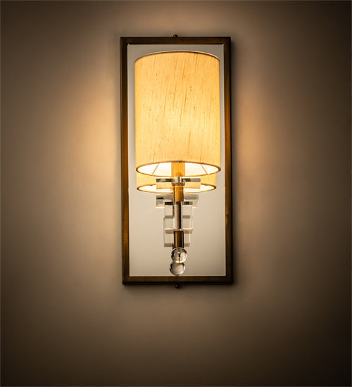 Meyda Lighting Barfleur 8" Brass Tint Wall Sconce With Satin Cream Textrene Shade