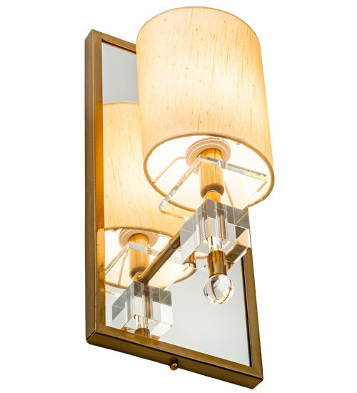 Meyda Lighting Barfleur 8" Brass Tint Wall Sconce With Satin Cream Textrene Shade