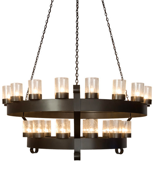 Meyda Lighting Barnstable 72" 30-Light 2-Tier Bronze Chandelier With Clear Seeded Shade Glass