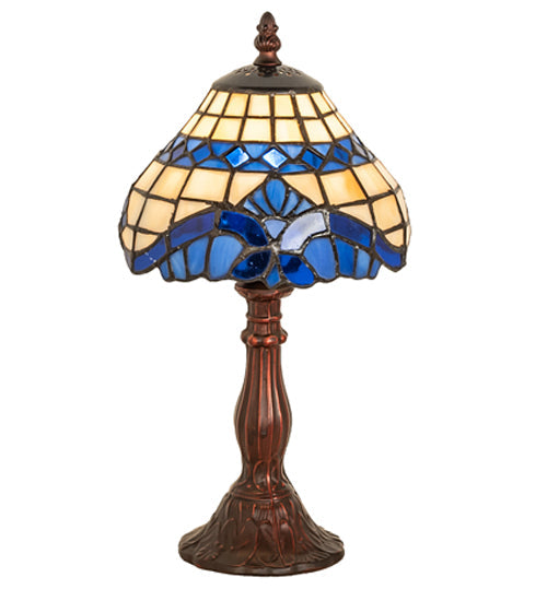 Meyda Lighting Baroque 13" Mahogany Bronze Mini Table Lamp With Multi-Colored Shade Glass