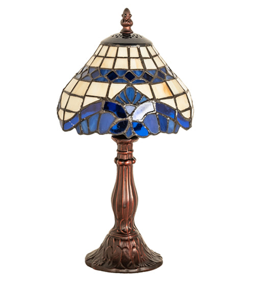 Meyda Lighting Baroque 13" Mahogany Bronze Mini Table Lamp With Multi-Colored Shade Glass