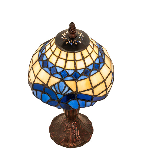 Meyda Lighting Baroque 13" Mahogany Bronze Mini Table Lamp With Multi-Colored Shade Glass