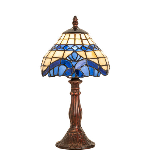 Meyda Lighting Baroque 13" Mahogany Bronze Mini Table Lamp With Multi-Colored Shade Glass
