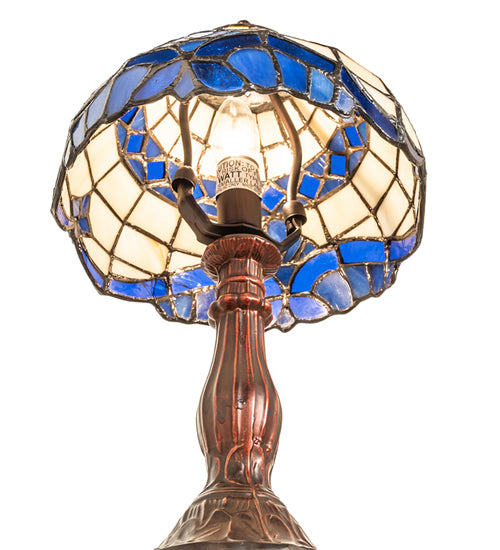 Meyda Lighting Baroque 13" Mahogany Bronze Mini Table Lamp With Multi-Colored Shade Glass