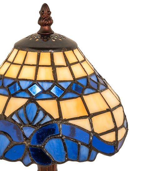 Meyda Lighting Baroque 13" Mahogany Bronze Mini Table Lamp With Multi-Colored Shade Glass