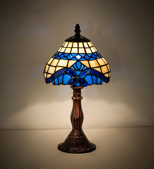 Meyda Lighting Baroque 13" Mahogany Bronze Mini Table Lamp With Multi-Colored Shade Glass