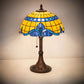 Meyda Lighting Baroque 17" Mahogany Bronze Accent Table Lamp With Blue & Beige Shade Glass