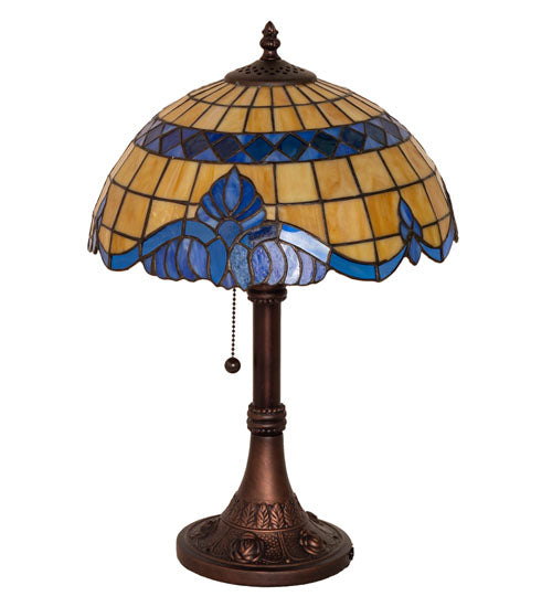 Meyda Lighting Baroque 17" Mahogany Bronze Accent Table Lamp With Blue & Beige Shade Glass