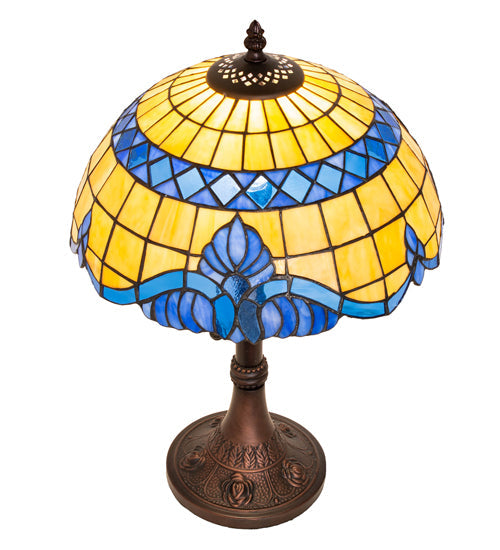 Meyda Lighting Baroque 17" Mahogany Bronze Accent Table Lamp With Blue & Beige Shade Glass