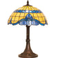 Meyda Lighting Baroque 17" Mahogany Bronze Accent Table Lamp With Blue & Beige Shade Glass