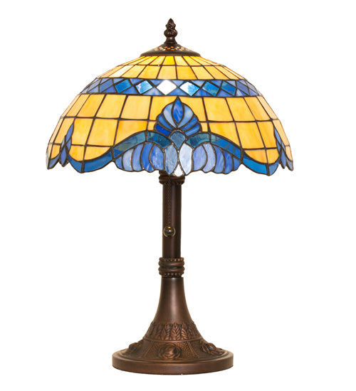 Meyda Lighting Baroque 17" Mahogany Bronze Accent Table Lamp With Blue & Beige Shade Glass