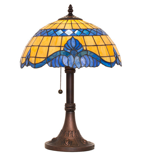 Meyda Lighting Baroque 17" Mahogany Bronze Accent Table Lamp With Blue & Beige Shade Glass