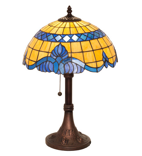 Meyda Lighting Baroque 17" Mahogany Bronze Accent Table Lamp With Blue & Beige Shade Glass