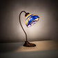 Meyda Lighting Baroque 18" Mahogany Bronze Desk Table Lamp With Beige & Blue Stained Shade Glass