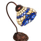 Meyda Lighting Baroque 18" Mahogany Bronze Desk Table Lamp With Beige & Blue Stained Shade Glass