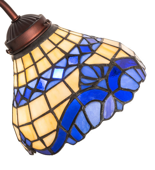 Meyda Lighting Baroque 18" Mahogany Bronze Desk Table Lamp With Beige & Blue Stained Shade Glass