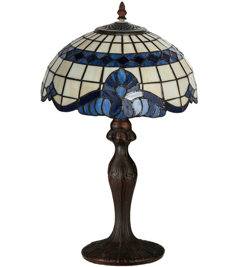 Meyda Lighting Baroque 19" Mahogany Bronze Accent Table Lamp With Blue & Beige Shade Glass