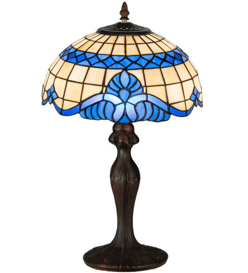 Meyda Lighting Baroque 19" Mahogany Bronze Accent Table Lamp With Blue & Beige Shade Glass