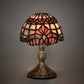 Meyda Lighting Baroque 5" Antique Brass Micro Mini Table Lamp With Beige & Ruby Stained Shade Glass