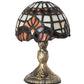 Meyda Lighting Baroque 5" Antique Brass Micro Mini Table Lamp With Beige & Ruby Stained Shade Glass