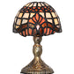 Meyda Lighting Baroque 5" Antique Brass Micro Mini Table Lamp With Beige & Ruby Stained Shade Glass