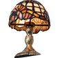 Meyda Lighting Baroque 5" Antique Brass Micro Mini Table Lamp With Beige & Ruby Stained Shade Glass