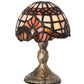 Meyda Lighting Baroque 5" Antique Brass Micro Mini Table Lamp With Beige & Ruby Stained Shade Glass