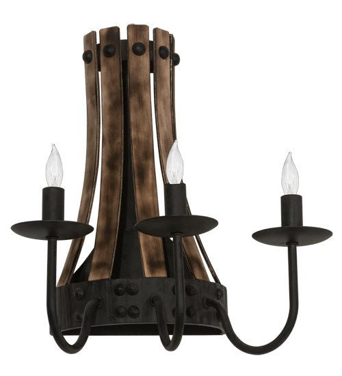 Meyda Lighting Barrel Stave 14" 3-Light Natural Wood & Costello Black Wall Sconce