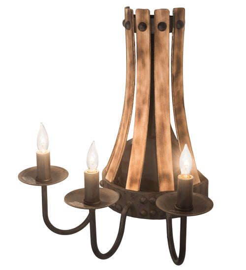 Meyda Lighting Barrel Stave 14" 3-Light Natural Wood & Costello Black Wall Sconce