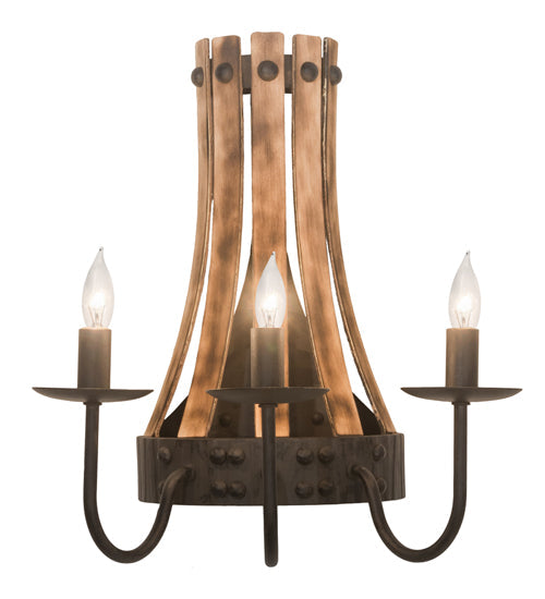 Meyda Lighting Barrel Stave 14" 3-Light Natural Wood & Costello Black Wall Sconce