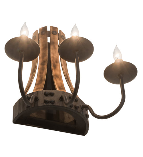 Meyda Lighting Barrel Stave 14" 3-Light Natural Wood & Costello Black Wall Sconce