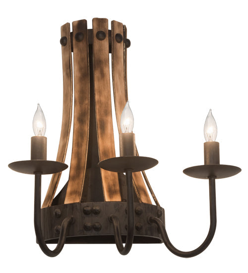 Meyda Lighting Barrel Stave 14" 3-Light Natural Wood & Costello Black Wall Sconce