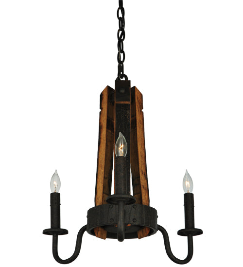 Meyda Lighting Barrel Stave 17" 3-Light Coffee Bean Madera Chandelier With Black Faux Candlelight