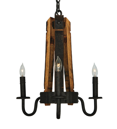 Meyda Lighting Barrel Stave 17" 3-Light Coffee Bean Madera Chandelier With Black Faux Candlelight
