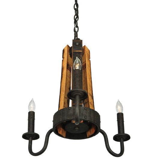 Meyda Lighting Barrel Stave 17" 3-Light Coffee Bean Madera Chandelier With Black Faux Candlelight