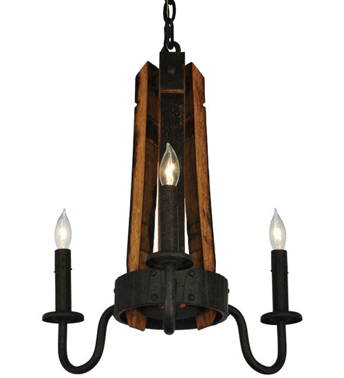 Meyda Lighting Barrel Stave 17" 3-Light Coffee Bean Madera Chandelier With Black Faux Candlelight