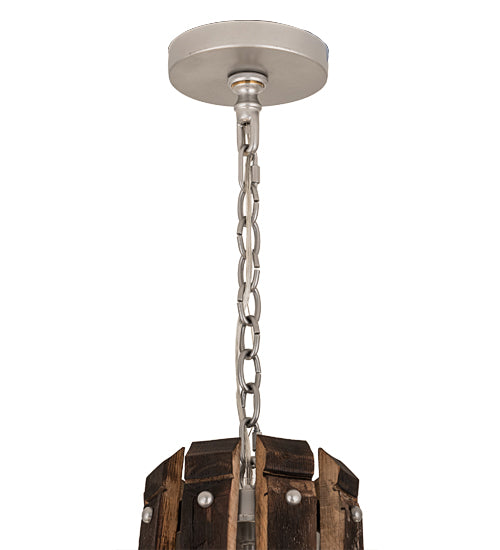 Meyda Lighting Barrel Stave 187997 60" 12-Light 2-Tier Brushed Nickel & Charred Wood Winter Maple Chandelier With Clear & Silver Shade Glass