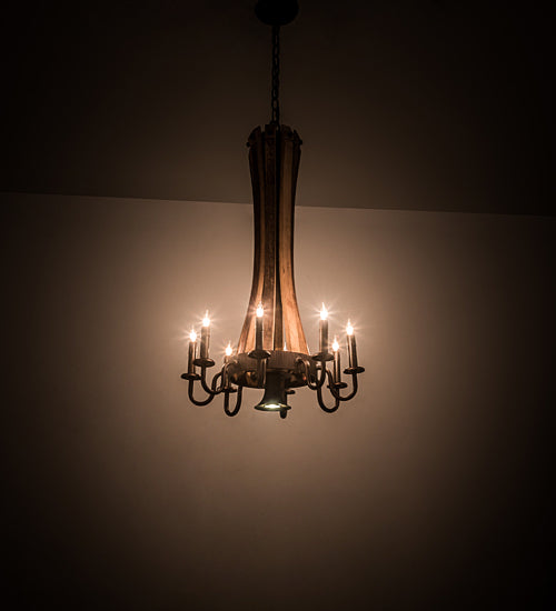 Meyda Lighting Barrel Stave 20" 9-Light Mahogany Bronze & Natural Wood Chandelier With Faux Candlelight