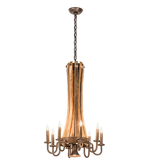 Meyda Lighting Barrel Stave 20" 9-Light Natural Wood & Mahogany Bronze Madera Chandelier