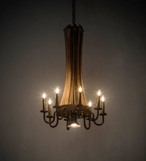 Meyda Lighting Barrel Stave 20" 9-Light Natural Wood & Mahogany Bronze Madera Chandelier