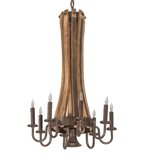 Meyda Lighting Barrel Stave 20" 9-Light Natural Wood & Mahogany Bronze Madera Chandelier